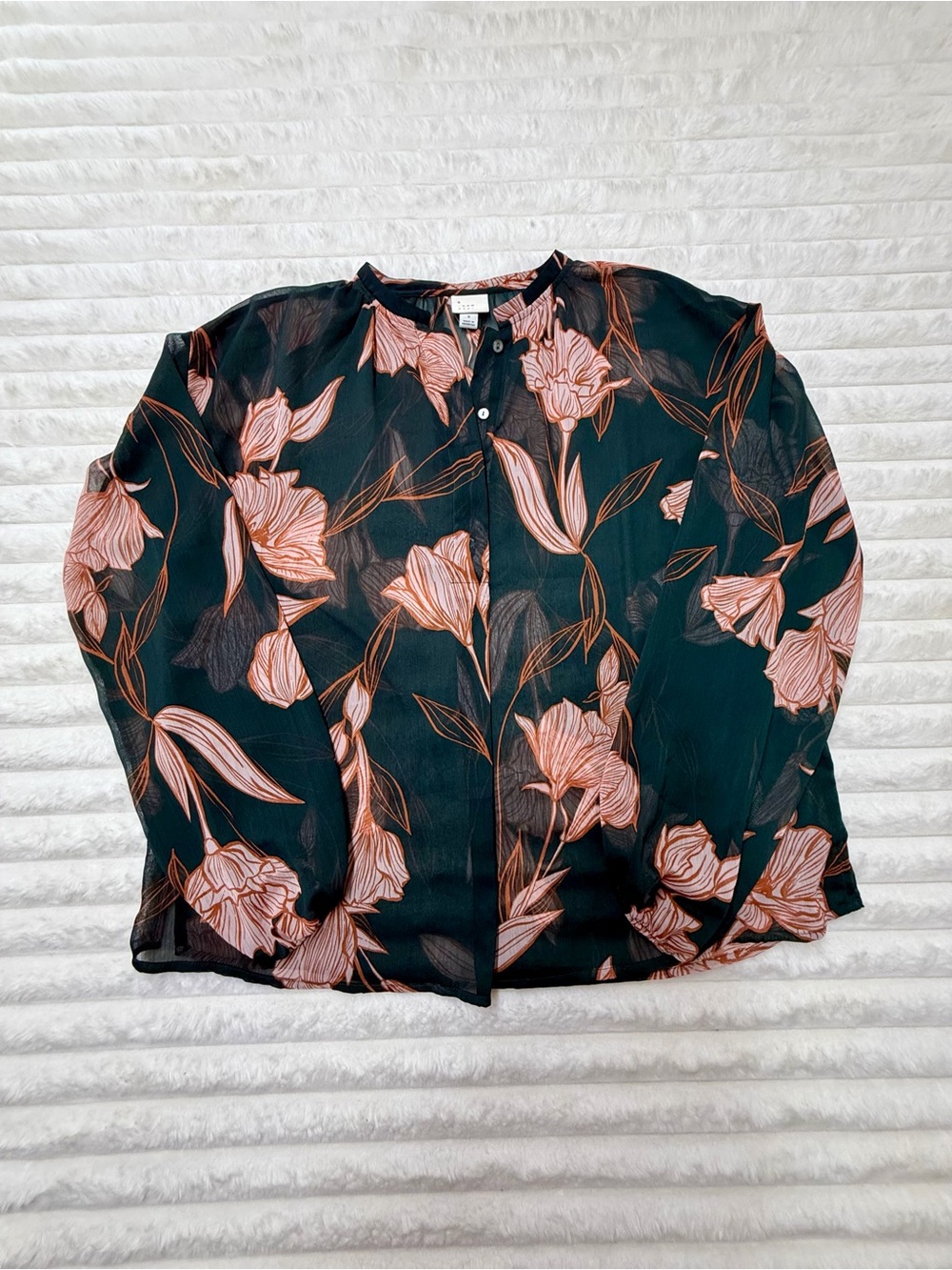 a new day Black Blouse with Pink Floral Print